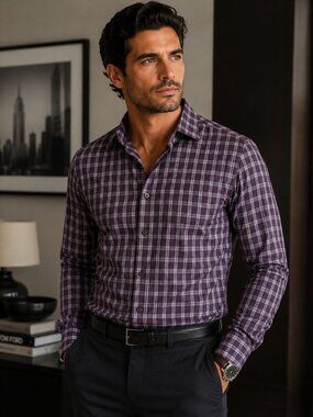 Pronto Uomo Purple Plaid Dress Shirt